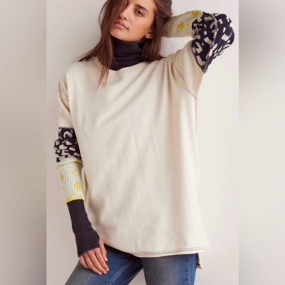 We The Free Sweaters - NEW Free People We The Free Tiger Style Cuff Tunic Sweater in Tea Combo Size L